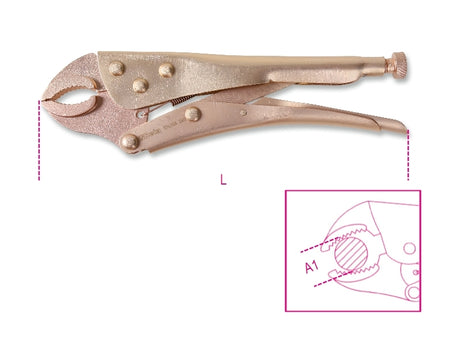 Adjustable self-locking pliers, concave jaws, sparkproof