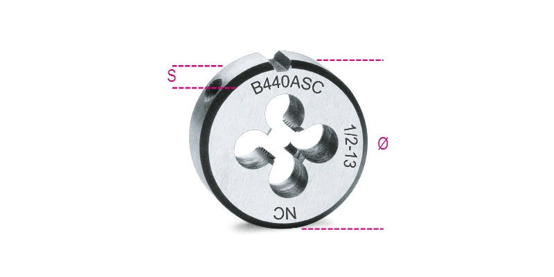 440ASC 1/4-ROUND DIES COARSE PITCH UNC