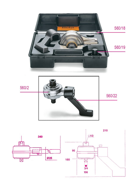 560C4+ | Torque multiplier for right-hand and left-hand tightening, and accessories, ratio 5:1, with reaction foot